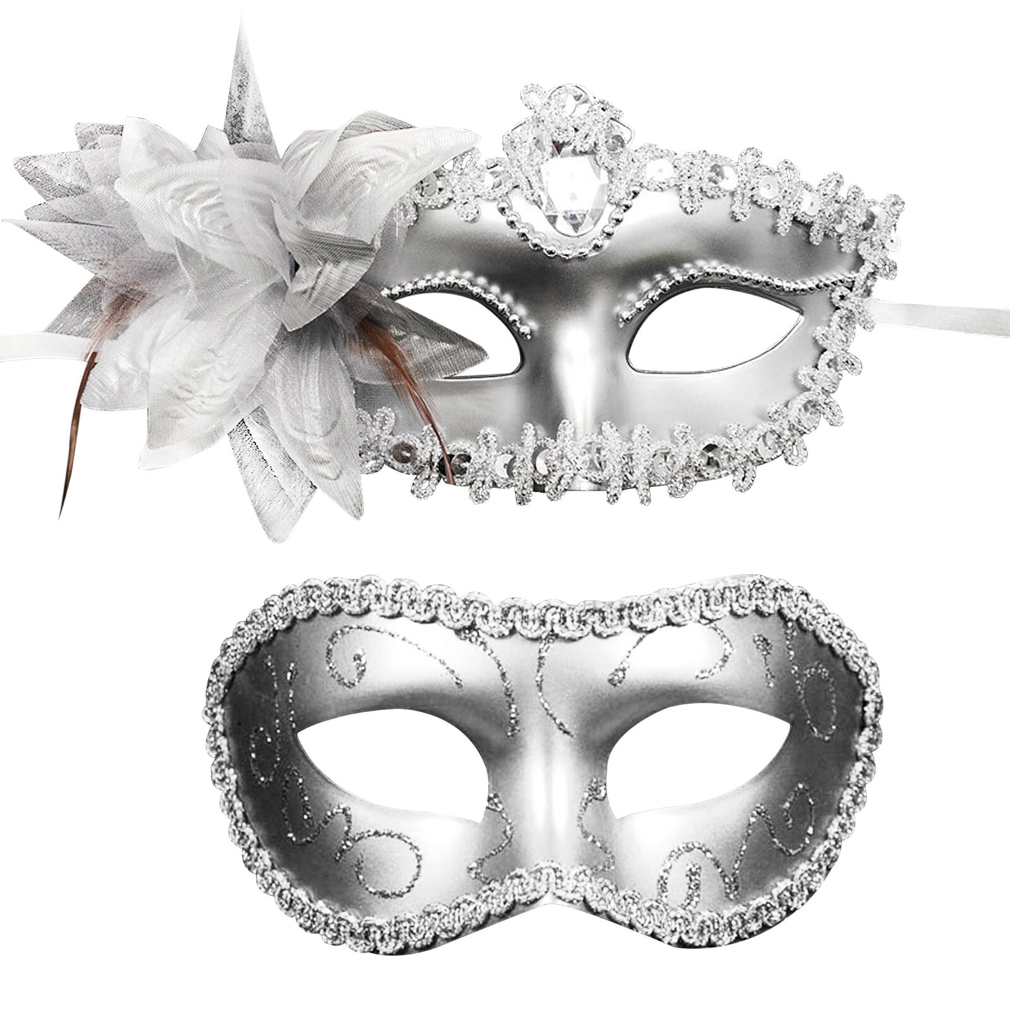 Boniskiss 2PCs Couple Venetian Lily Mask - for Ball Mardi Gras Masquerade Wedding Party Prom