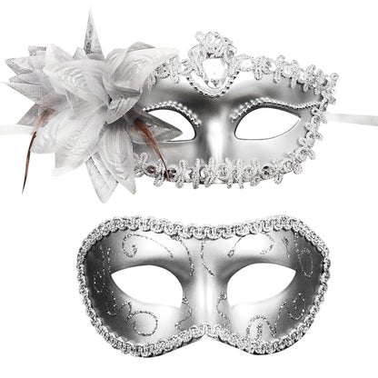 Boniskiss 2PCs Couple Venetian Lily Mask - for Ball Mardi Gras Masquerade Wedding Party Prom