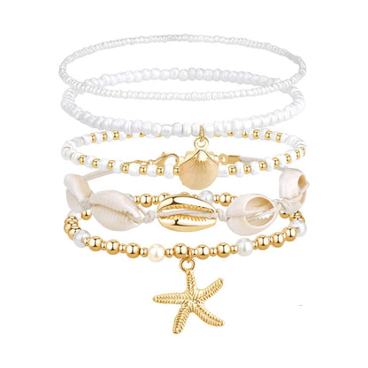 Boniskiss Bohemian Shell Anklets Set - Marine Life Anklets for Holiday Seaside Pool Party