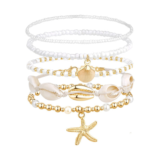 Boniskiss Bohemian Shell Anklets Set - Marine Life Anklets for Holiday Seaside Pool Party