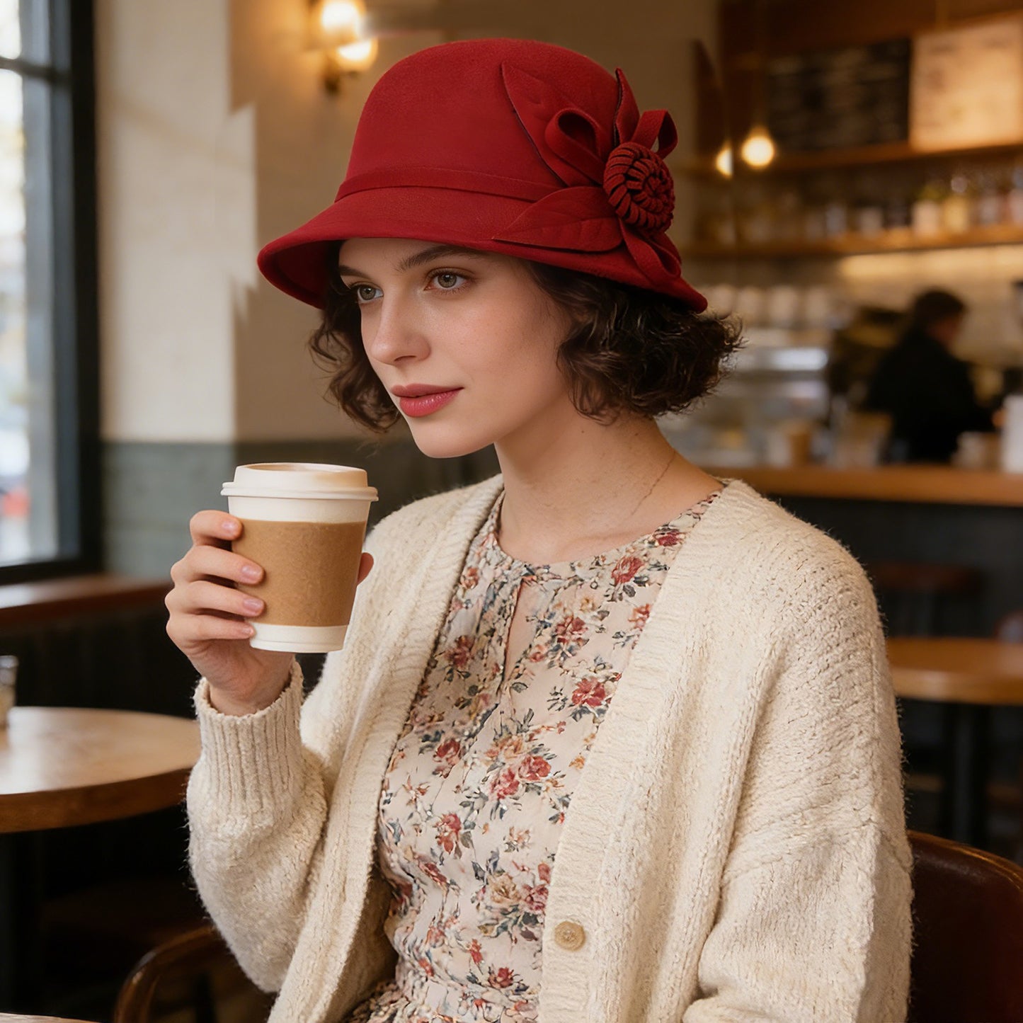 Boniskiss Vintage Elegant Flower Wide Brim Cloche Hat