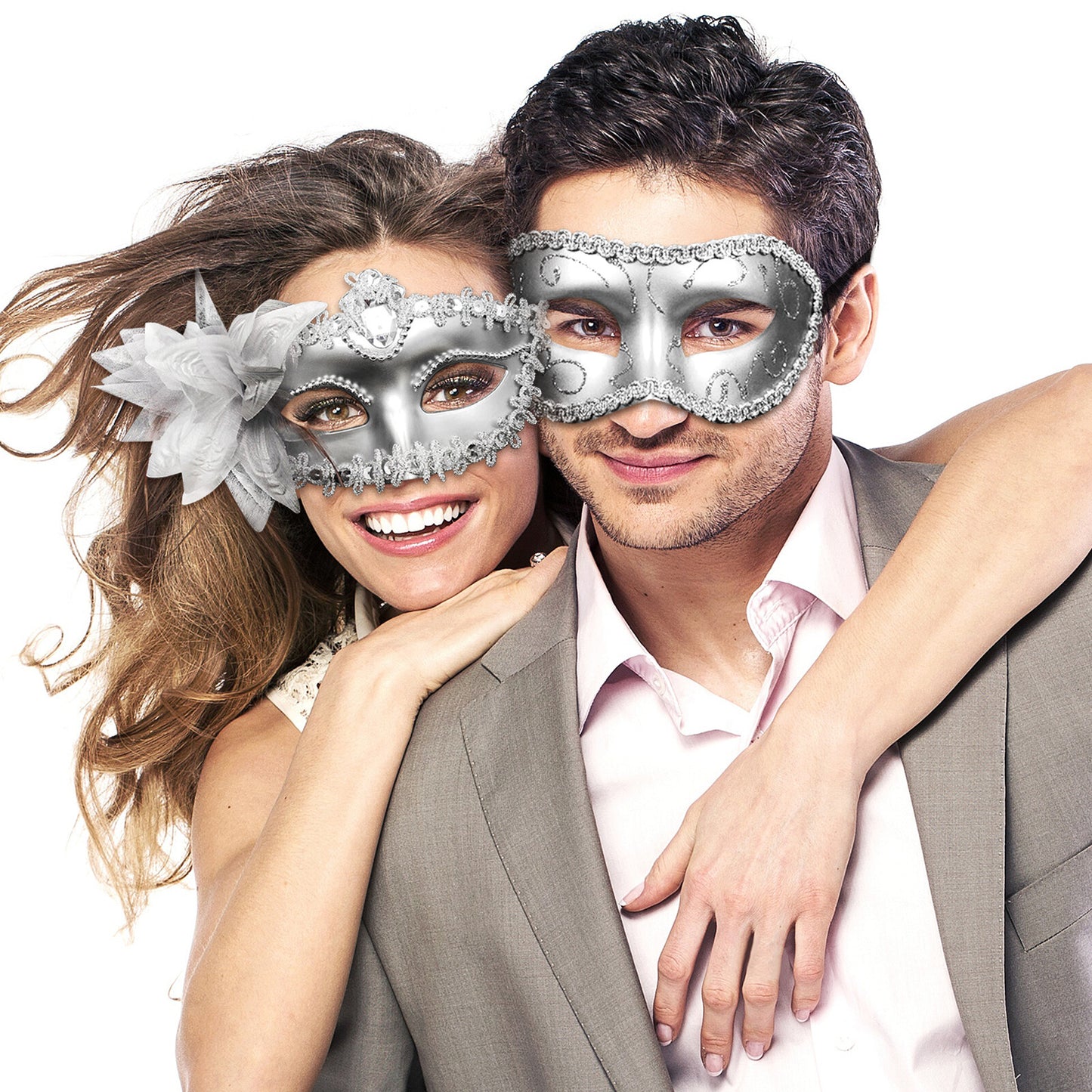 Boniskiss 2PCs Couple Venetian Lily Mask - for Ball Mardi Gras Masquerade Wedding Party Prom