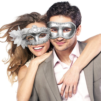 Boniskiss 2PCs Couple Venetian Lily Mask - for Ball Mardi Gras Masquerade Wedding Party Prom