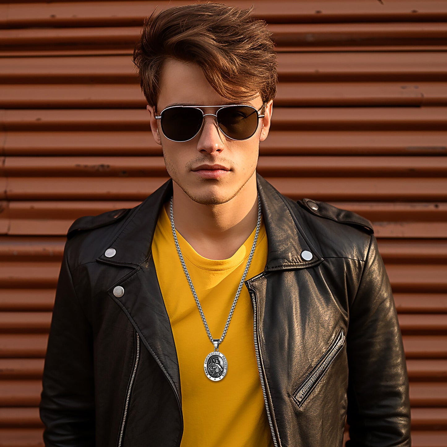 Boniskiss St Christopher Angel Medal Necklace - Traveler Medal Pendant Religious Amulet Necklace for Men