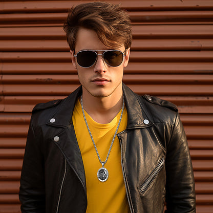 Boniskiss St Christopher Angel Medal Necklace - Traveler Medal Pendant Religious Amulet Necklace for Men