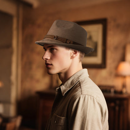 Classic Manhattan Felt Mafia Hat with Belt - Boniskiss