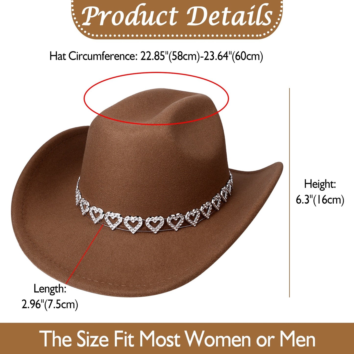 Retro Cowgirl Hat with Heart-Shaped Chain - Boniskiss