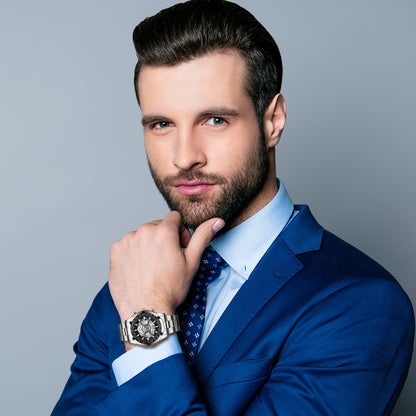 Montre squelette étanche pour homme en acier inoxydable, montre-bracelet à quartz de luxe - Boniskiss