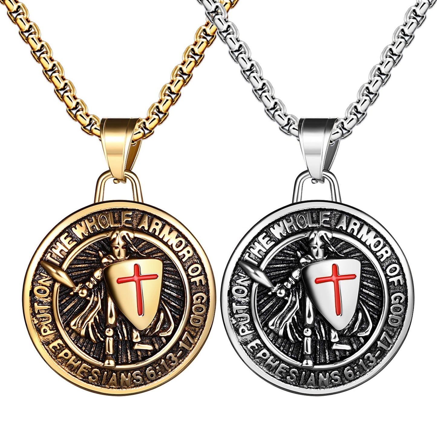 Boniskiss Saint Michael Archangel Necklace-Round Shield Protector Pendant Stainless Steel Necklace