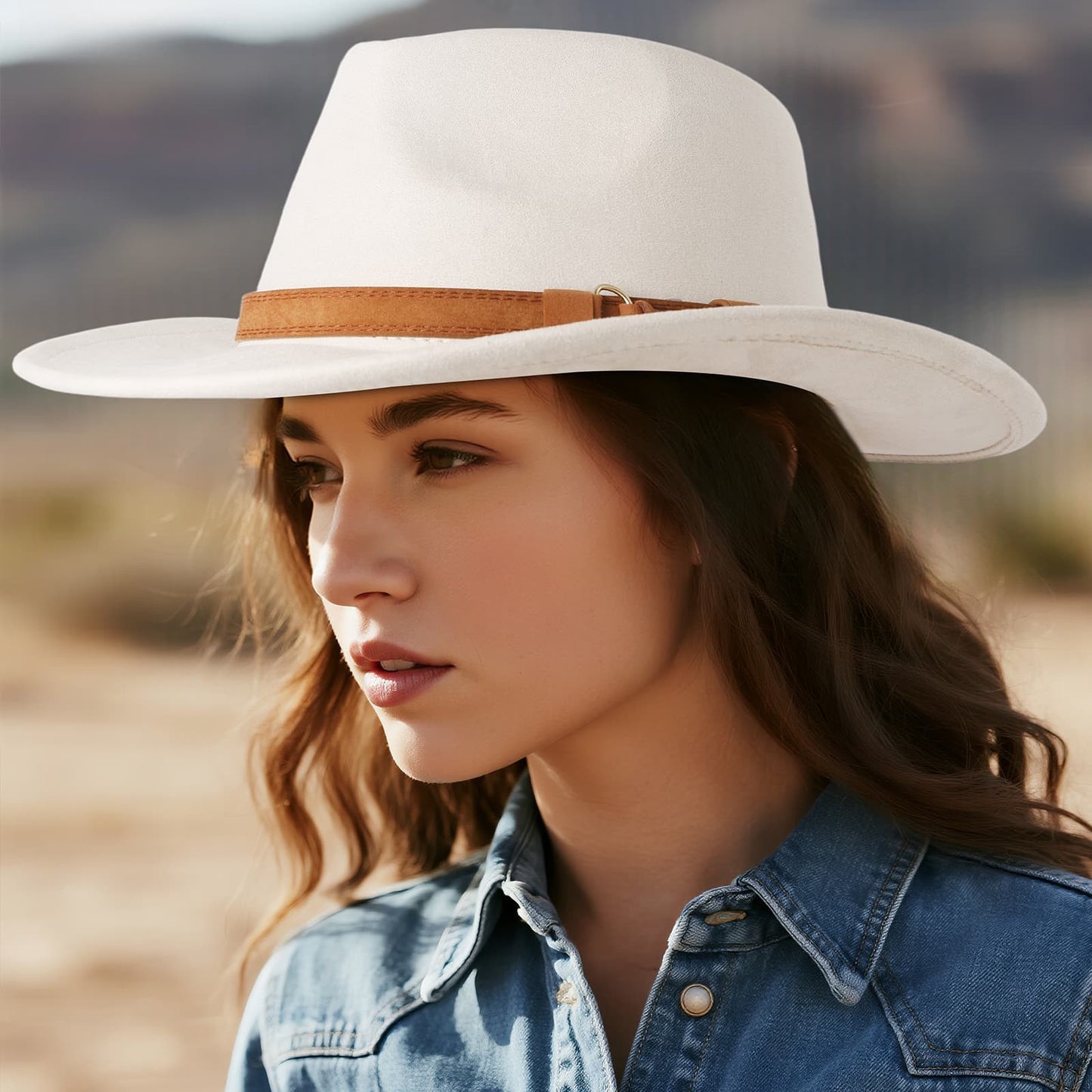 Chapeau de cowboy rétro western en laine à larges bords - Boniskiss