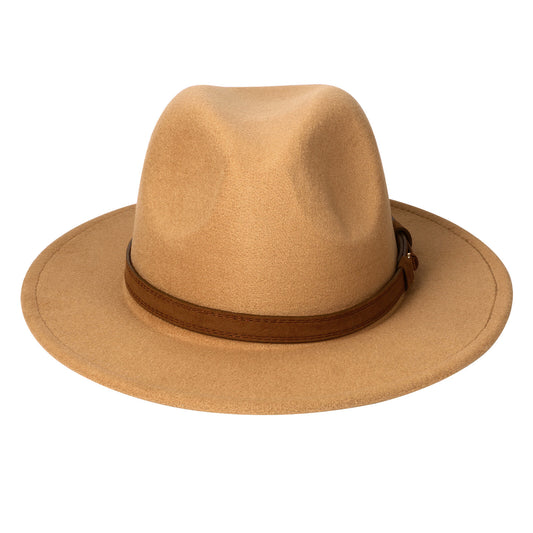 Camel Classic Fedora Trilby Panama Hat with Brown Belt | SIze M-L - Boniskiss