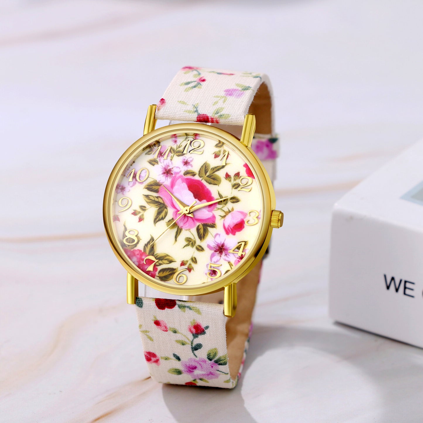 Boniskiss Boho Floral Printed Wrist Watch - Casual Adjustable Arabic Numeral Quartz Wrist Watch