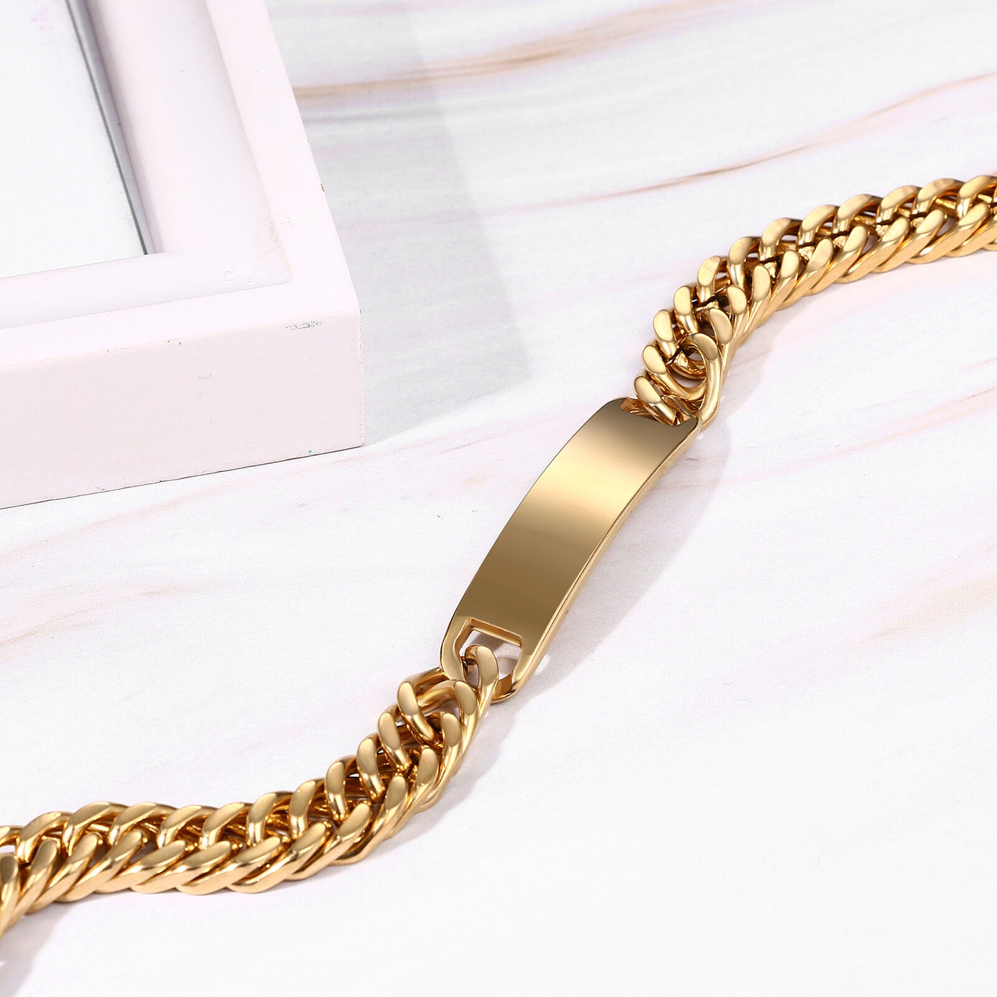 Custom Engraved Hip Hop Cuban Link Chain Stainless Steel Bracelet - Boniskiss