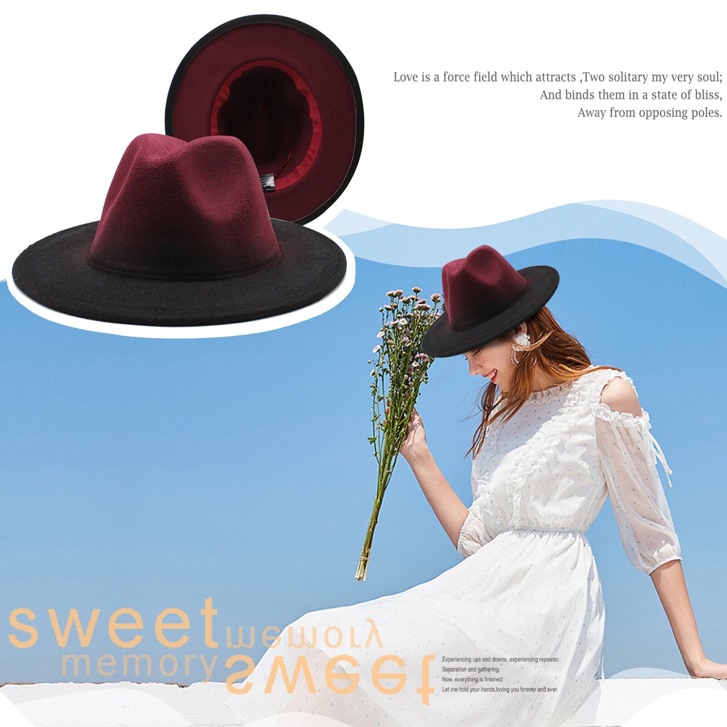 Two-Tone Gradient Panama Hat with Wide Brim - Boniskiss