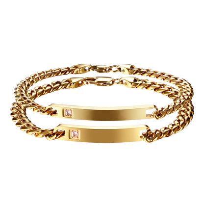 2PCs Couple's Personalized Stainless Steel Cuban Link CZ Bracelet - Boniskiss