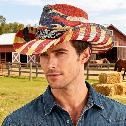 Chapeau de cowboy en paille à drapeau américain, taille ML - Boniskiss