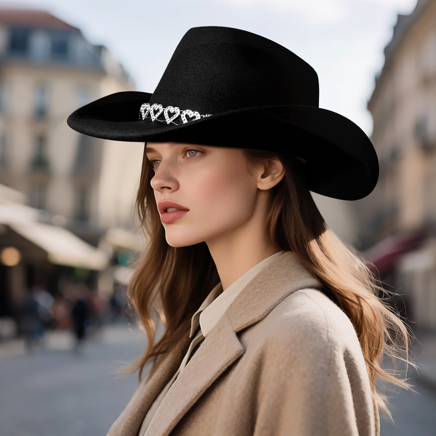 Retro Cowgirl Hat with Heart-Shaped Chain - Boniskiss