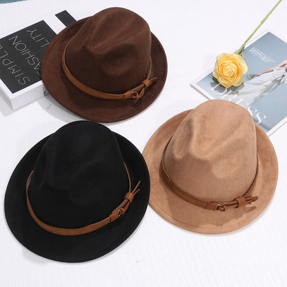 Classic Short Brim Fedora Trilby Jazz Hat with Belt - Boniskiss