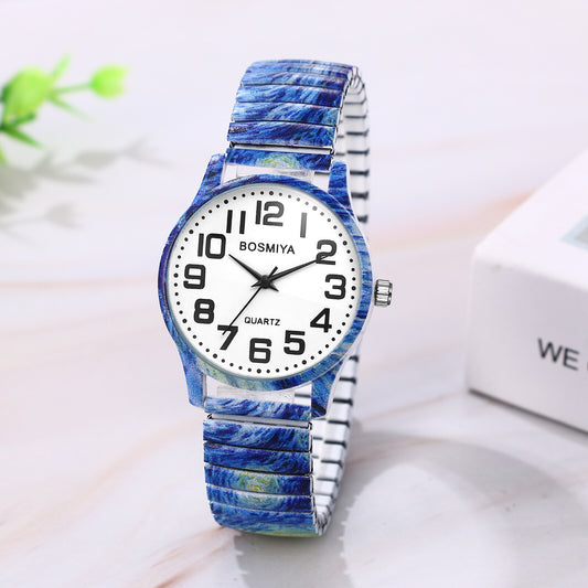 Boniskiss "Starry Night - Van Gogh" Women's Boho Printed Elastic Band Wrist Watch
