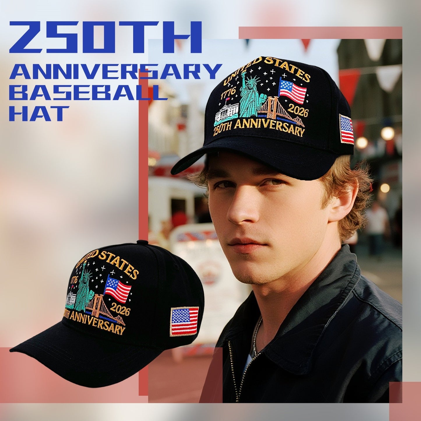 250th Anniversary of America Baseball Cap Statue of Liberty American Flag Hat | Size L-XL - Boniskiss
