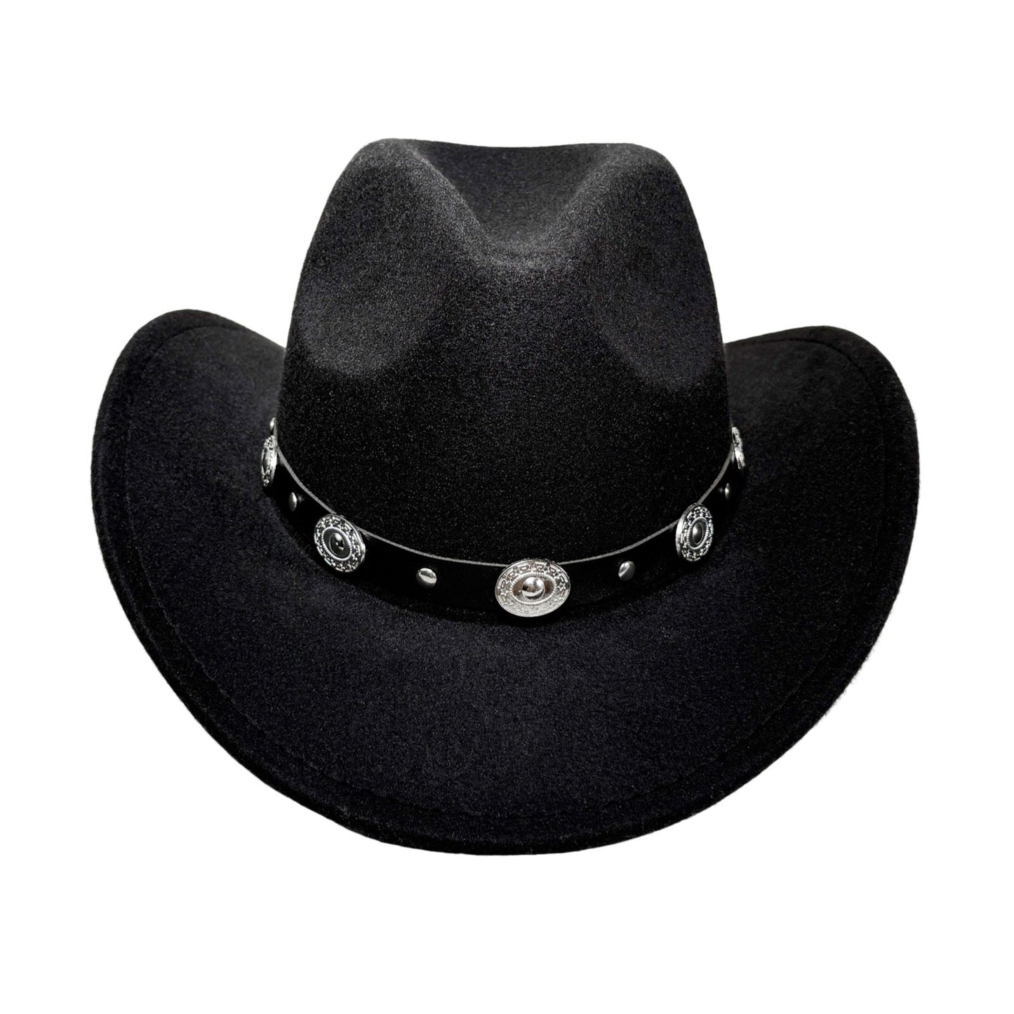 Western Cowboy Hat with Metal Decorative Band Wide Brim Styling Hat - Boniskiss