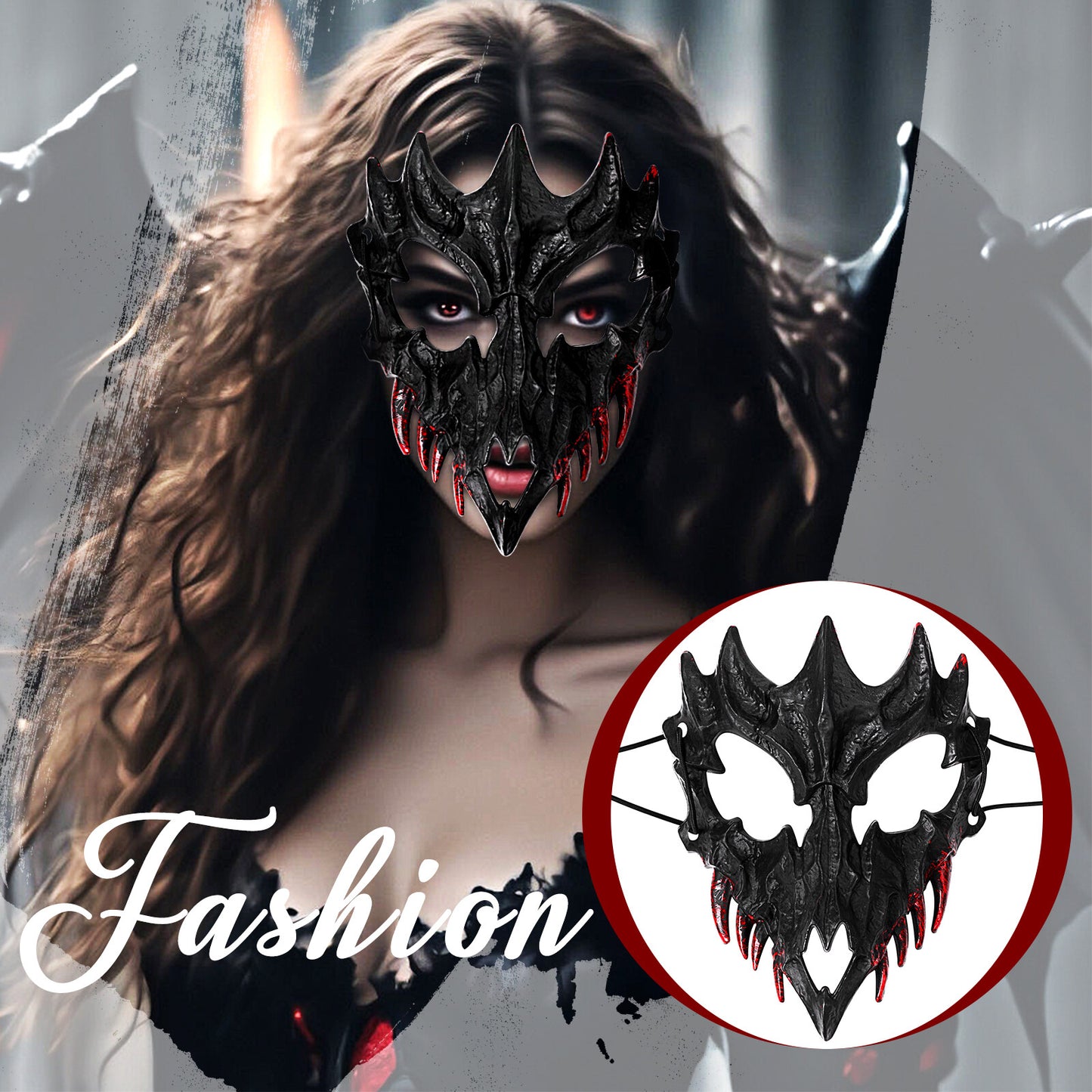 Boniskiss Dark Dragon & Yaksha Mask - Ghost Devil Mask for Halloween Carnival Venetian Masquerade