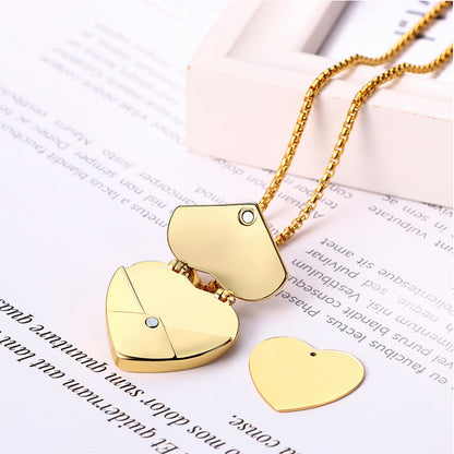 Customized Envelope Heart Necklace Stainless Steel Message Locket Pendant - Boniskiss
