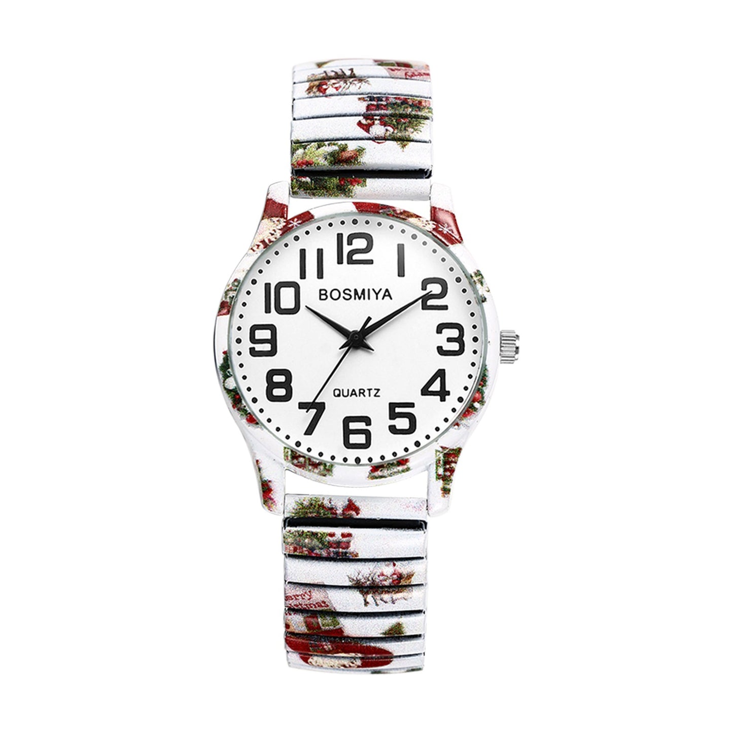Boniskiss "Christmas Reindeer" Women's Boho Printed Elastic Band Wrist Watch