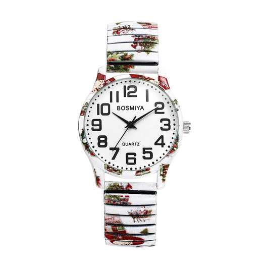 Boniskiss "Christmas Reindeer" Women's Boho Printed Elastic Band Wrist Watch