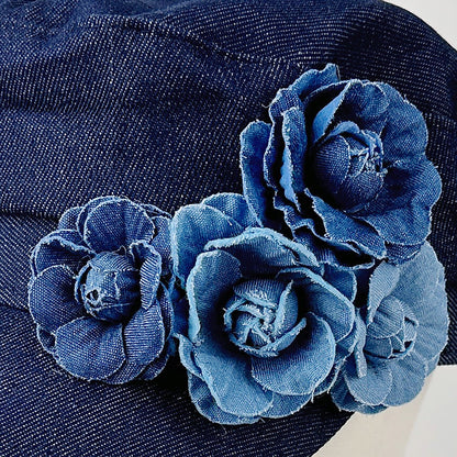 Boniskiss Womens Floral Denim Newsboy Cap Handmade Flower Decor Hat