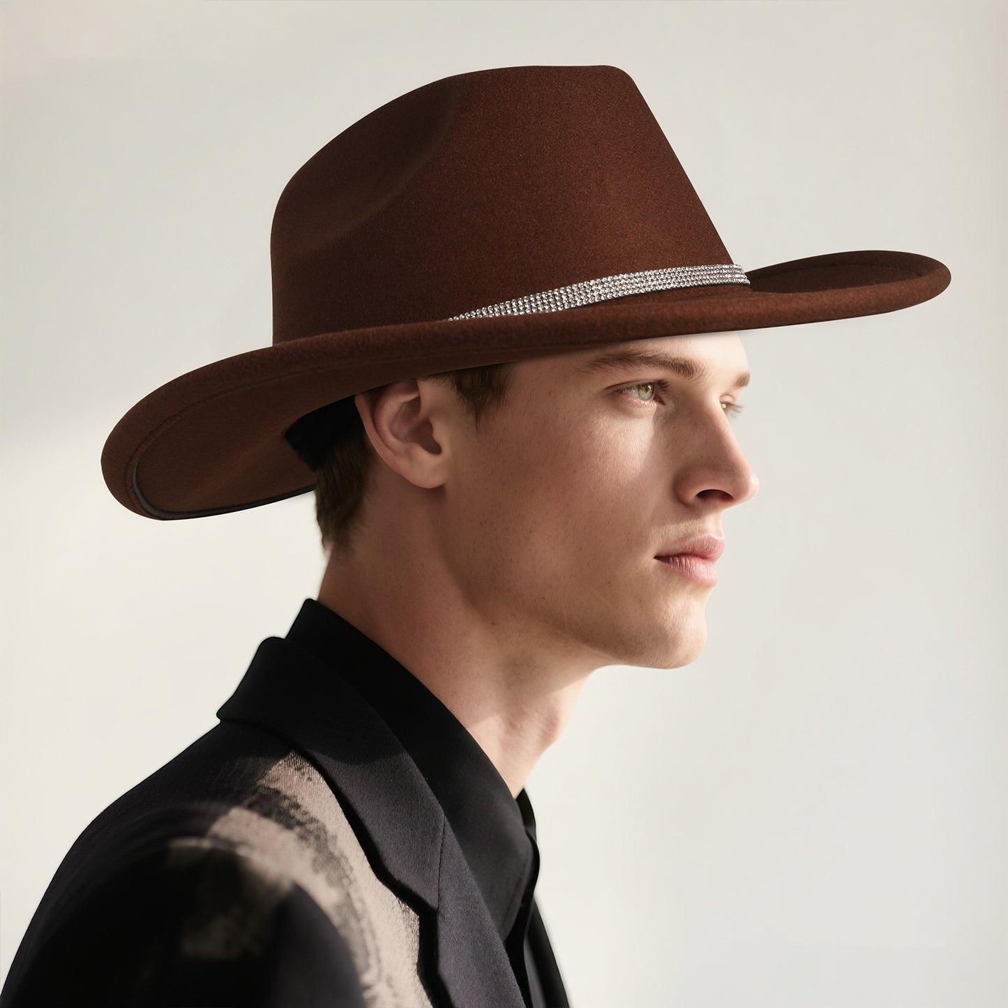 Rhinestone Embellished Cowboy Hat Western Wide Brim Hat - Boniskiss