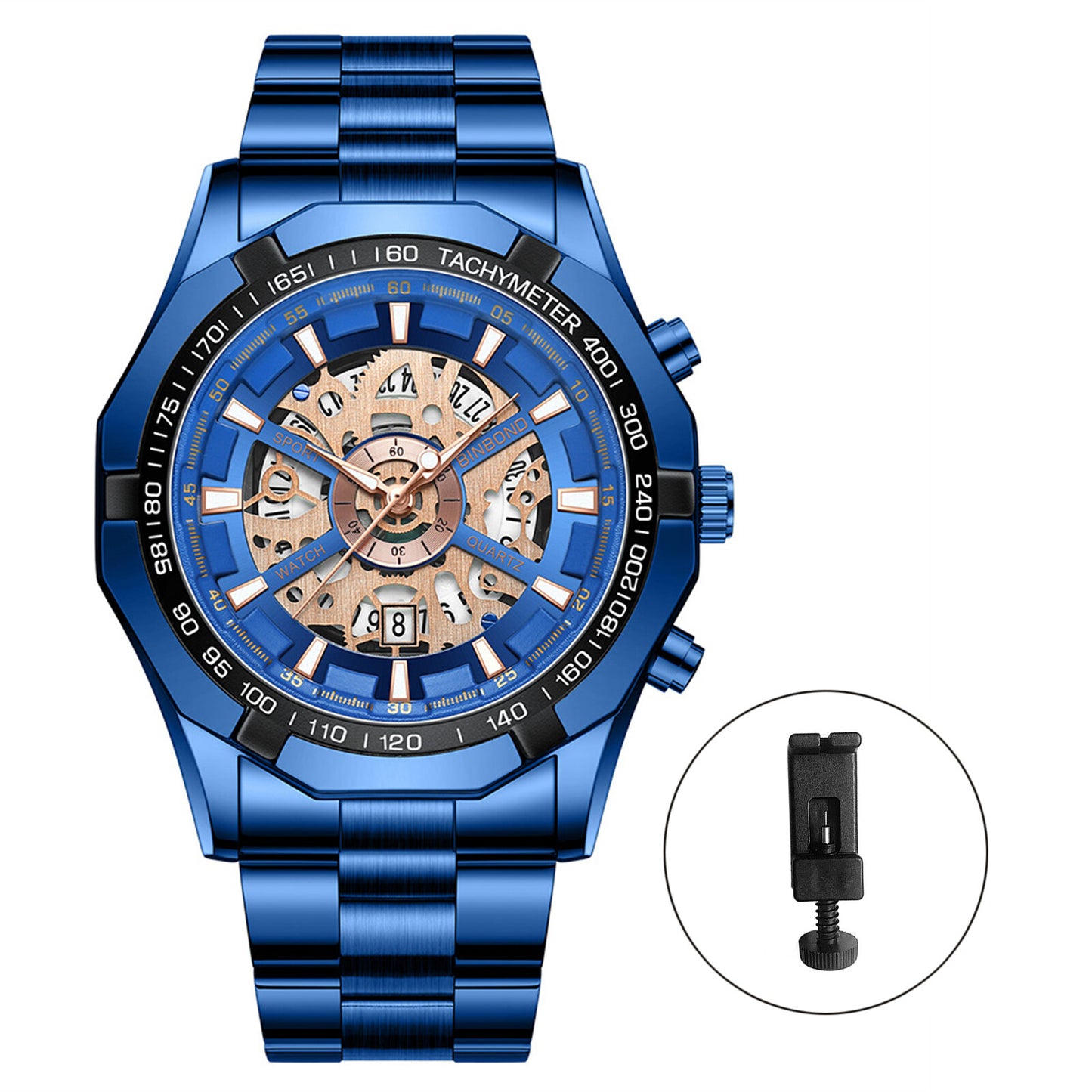 Montre squelette étanche pour homme en acier inoxydable, montre-bracelet à quartz de luxe - Boniskiss