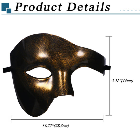 Boniskiss Men's Classic Phantom of The Opera Half Face Mask - Venetian Mardi Gras Masquerade Mask