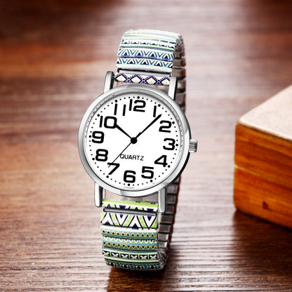 Boniskiss "Evergreen" Women's Boho Printed Elastic Band Wrist Watch