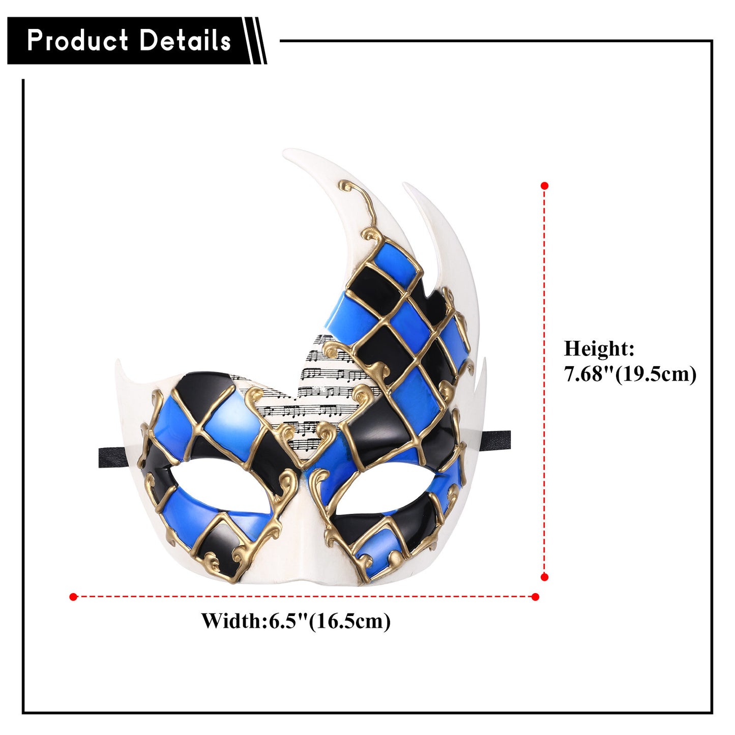 Boniskiss Men's Sheet Music Checkerboard Masquerade Mask - Vintage Venetian Checkered Concert Carnival Mask for Party