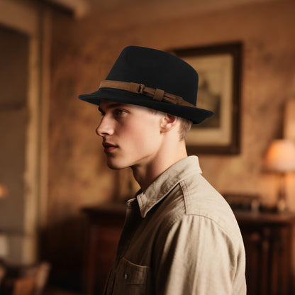 Classic Manhattan Felt Mafia Hat with Belt - Boniskiss