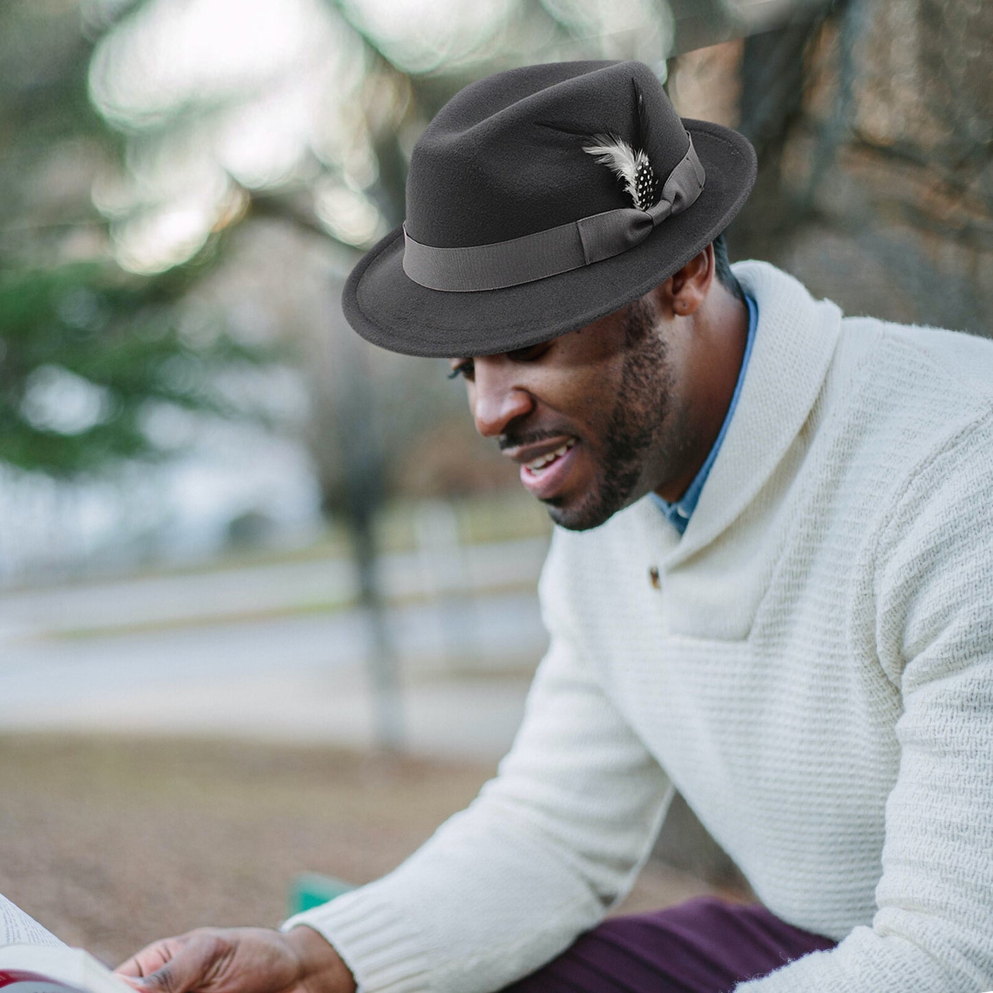 Classic Fedora Hat Short Brim Felt Feather Hat | Size M-L- Boniskiss