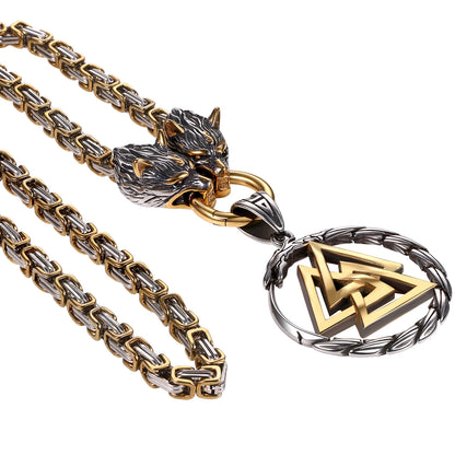 Boniskiss Men's Stainless Steel Vintage Viking Wolf Head Snake Rune Dangle Amulet Necklace