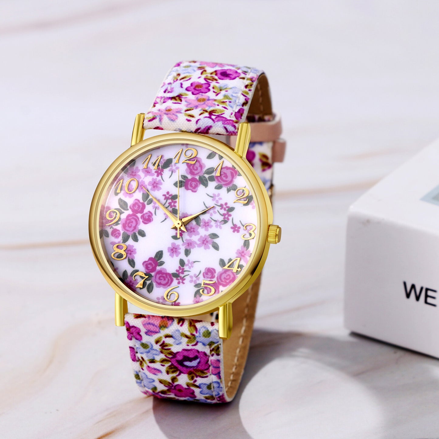 Boniskiss Boho Floral Printed Wrist Watch - Casual Adjustable Arabic Numeral Quartz Wrist Watch
