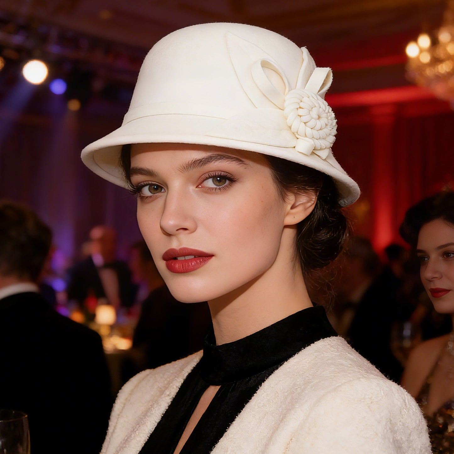 Boniskiss Vintage Elegant Flower Wide Brim Cloche Hat