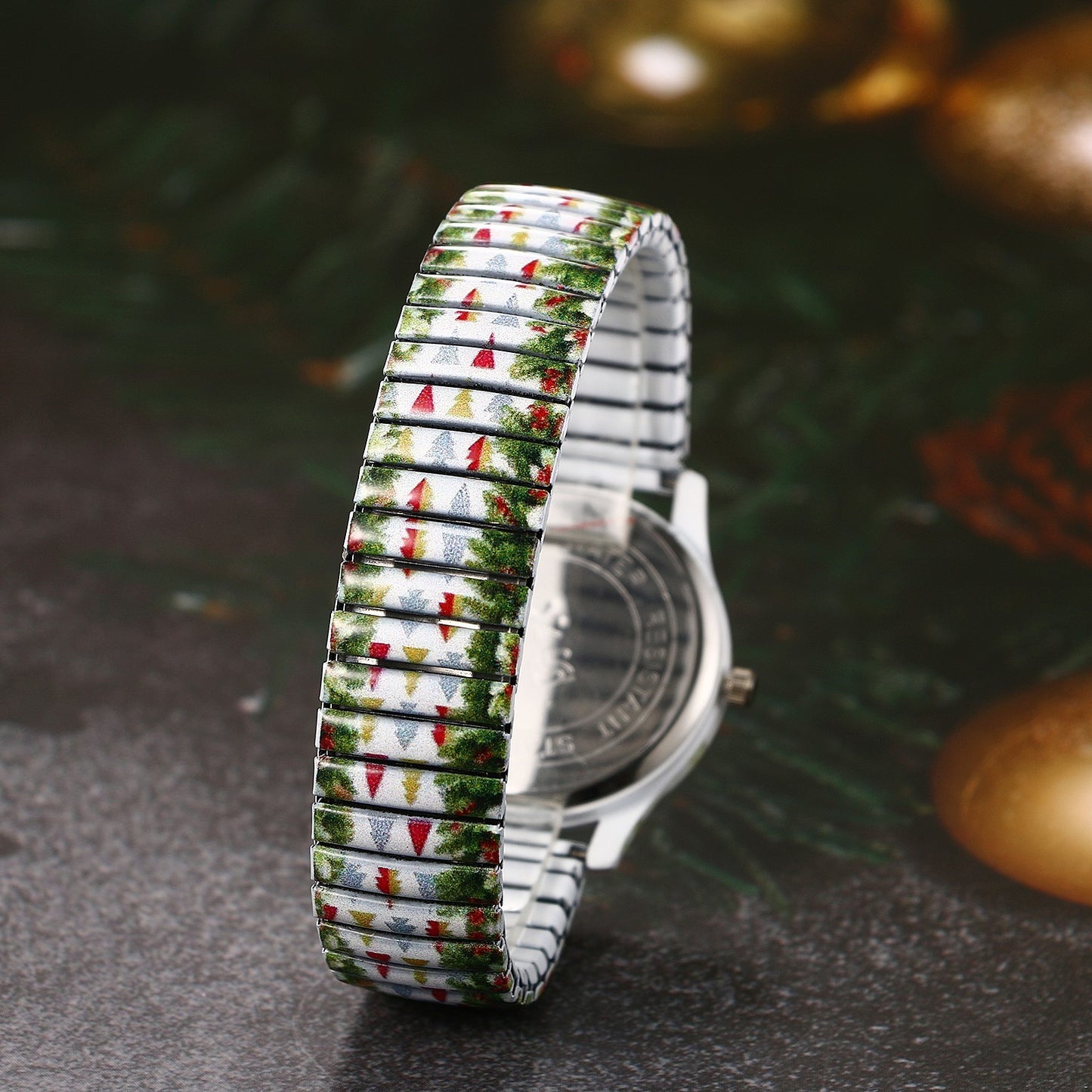 Boniskiss "Christmas Tree" Women's Boho Printed Elastic Band Wrist Watch