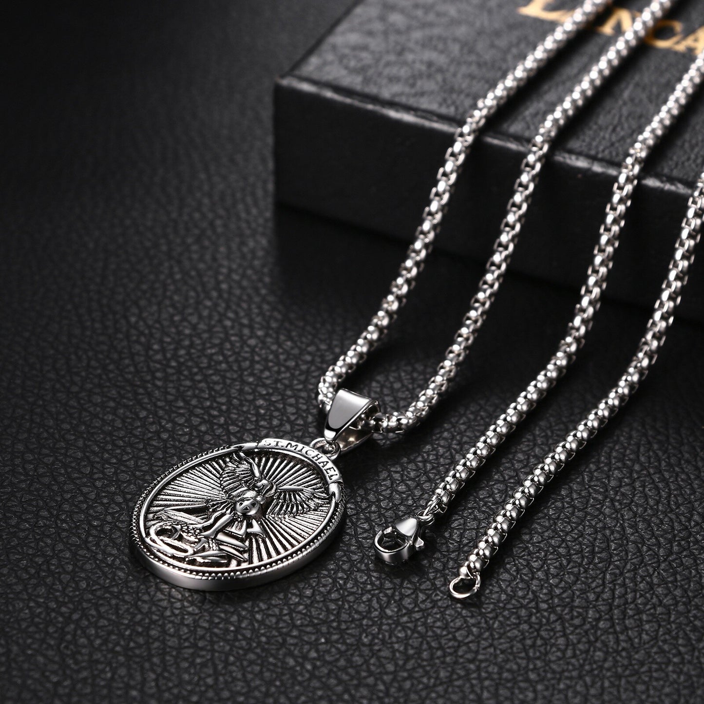 Boniskiss Christian Shield Medal Necklace - Saint Michael Angel Religious Amulet Pendant Necklace for Men