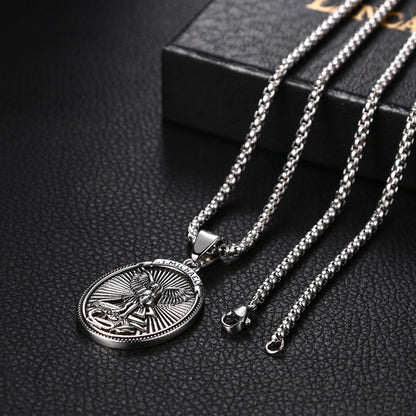 Boniskiss Christian Shield Medal Necklace - Saint Michael Angel Religious Amulet Pendant Necklace for Men