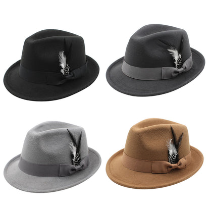 Classic Fedora Hat Short Brim Felt Feather Hat | Size M-L- Boniskiss