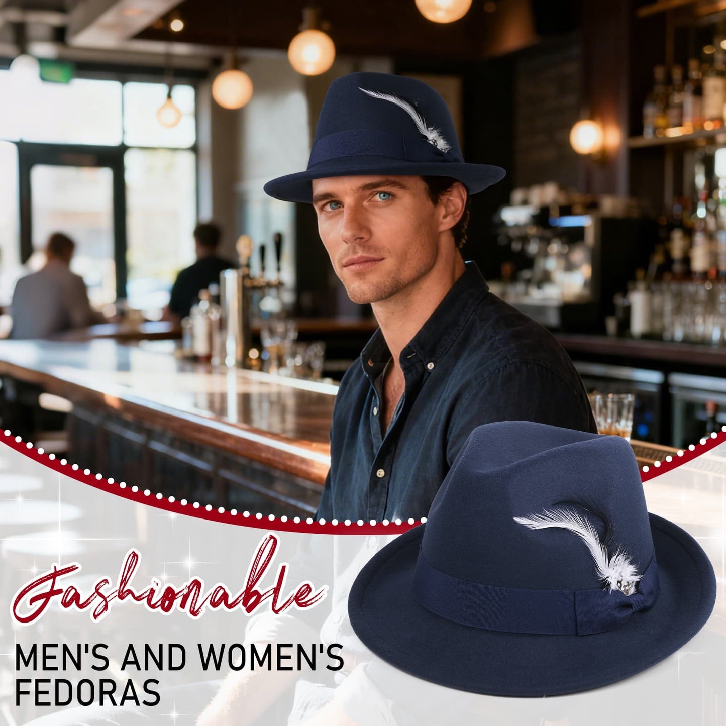 Chapeau Fedora Panama classique à bords courts avec plume - Boniskiss