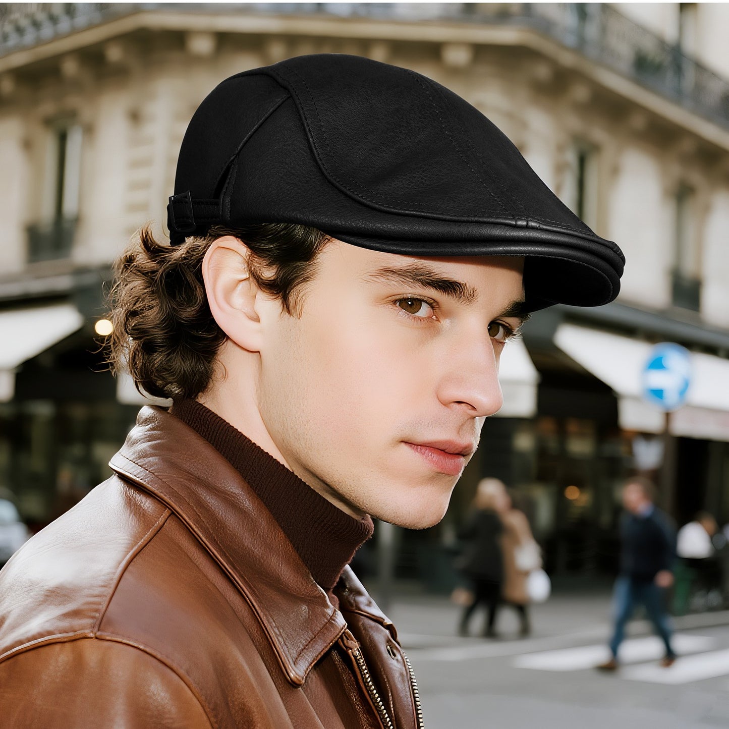 British Style Shelby PU Leather Newsboy Beret Cap - Boniskiss