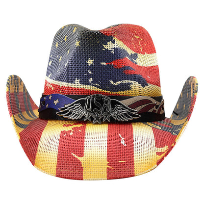 Chapeau de cowboy en paille à drapeau américain, taille ML - Boniskiss