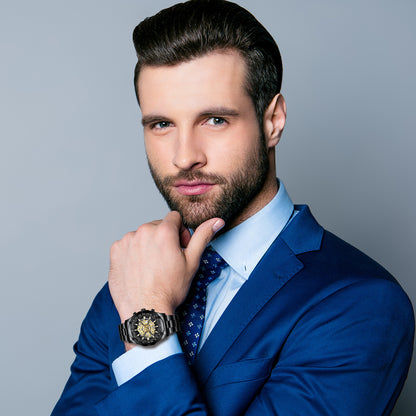 Montre squelette étanche pour homme en acier inoxydable, montre-bracelet à quartz de luxe - Boniskiss