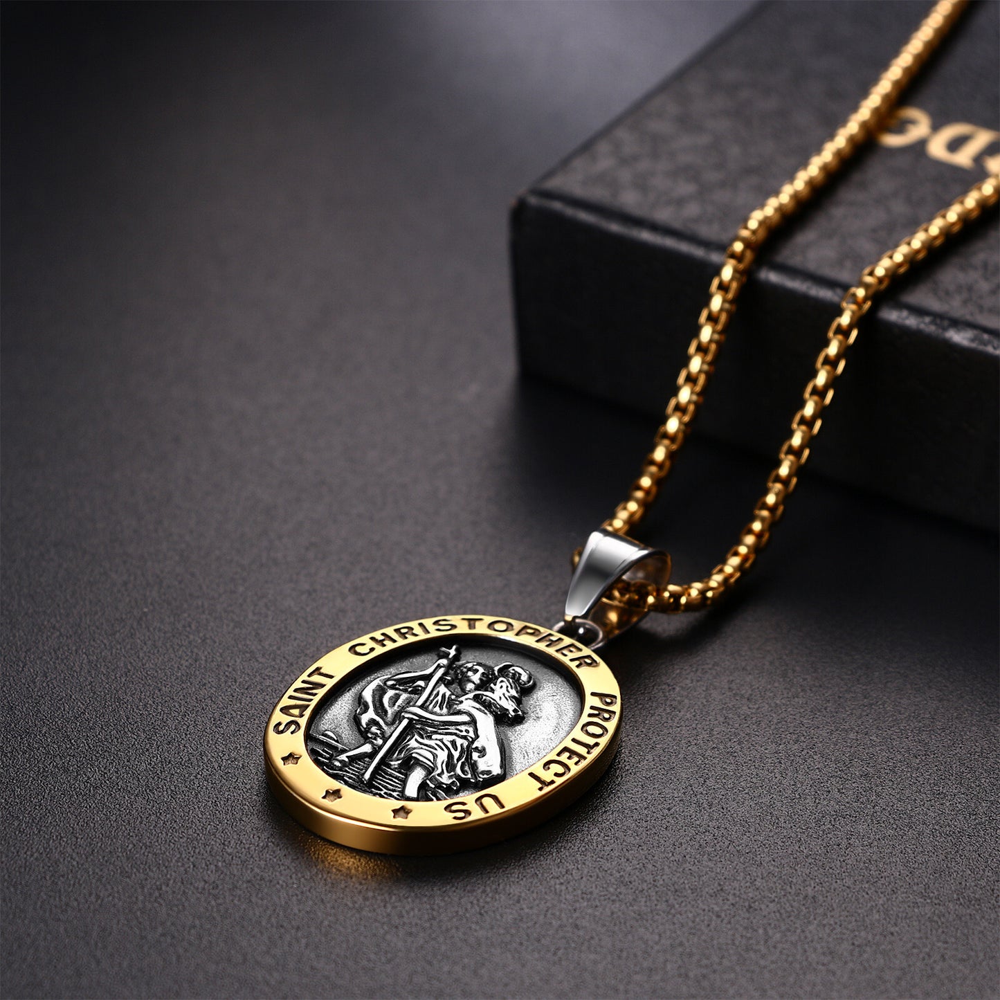 Boniskiss St Christopher Angel Medal Necklace - Traveler Medal Pendant Religious Amulet Necklace for Men