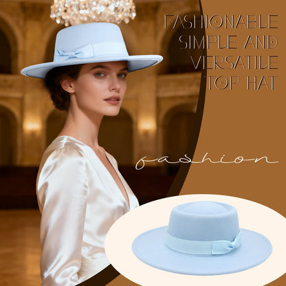 Chapeau Fedora classique en cachemire à large bord et nœud papillon - Boniskiss